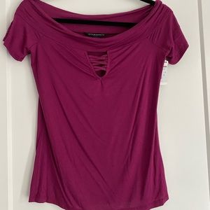 Rock and Republic magenta wide scoop neck top
